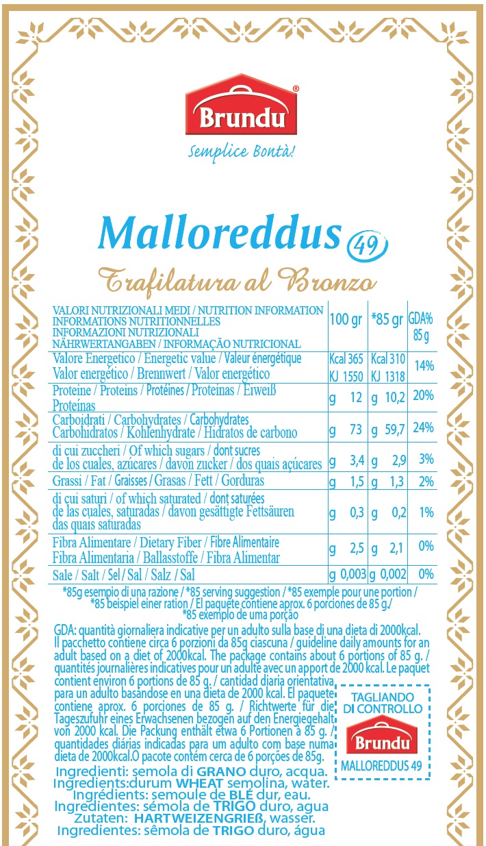 Malloreddus Brundu pasta di semola 500gr