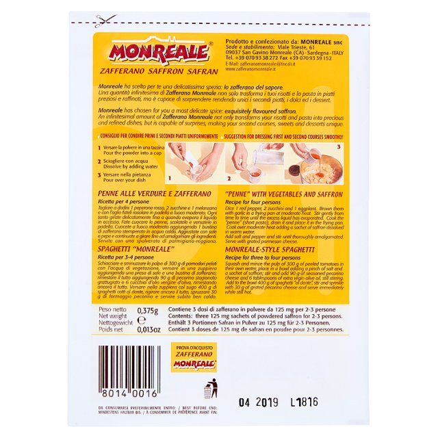Zafferano Monreale in polvere 3 bustine 0,375 gr