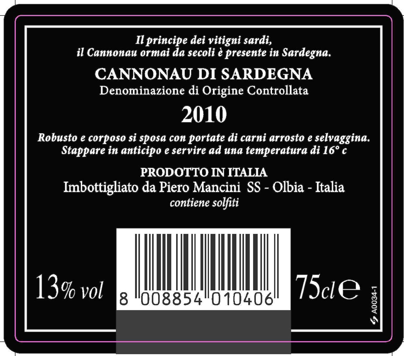 Vino Cannonau Piero Mancini DOC 75 cl